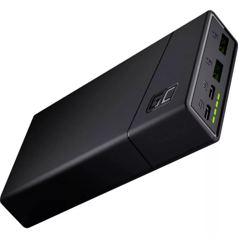 Powerbank Green Cell PBGC03 20000 mAh, LiPo, 18 W Ausgang, USB-C + 2× USB-A, Quick Charge 3.0, PD, schwarz