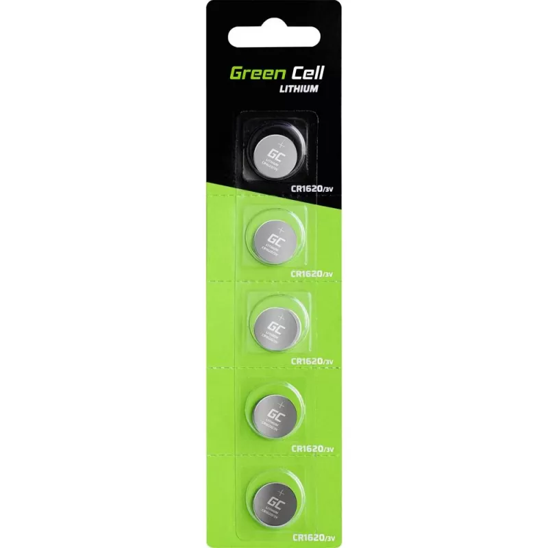 Lithium-Einwegbatterie Grün Cell CR1620 3V 70mAh, Blisterpackung 5 Stück, 1,9 mm Höhe