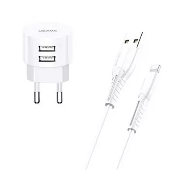 usams Ladegerät T20 2x USB 2.1A mit Lightning-Kabel – tragbares USB-Wandladegerät