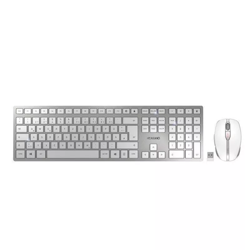 CHERRY DW 9100 SLIM Tastatur Maus inklusive Universal RF Wireless + Bluetooth QWERTZ Deutsch Silber
