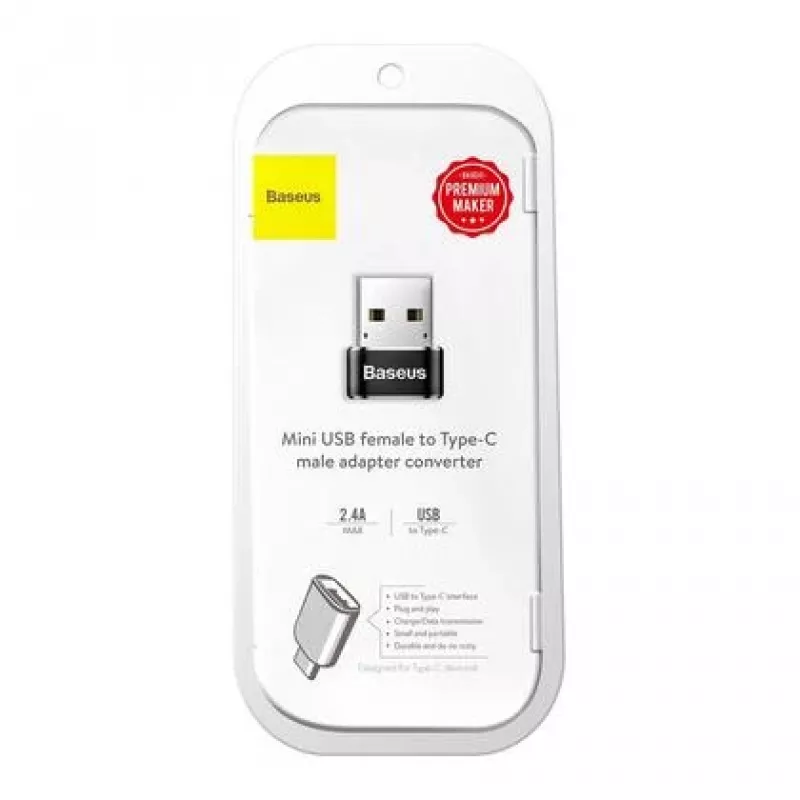 Baseus USB-Stecker auf Typ-C-Buchse Adapter Konverter Schwarz