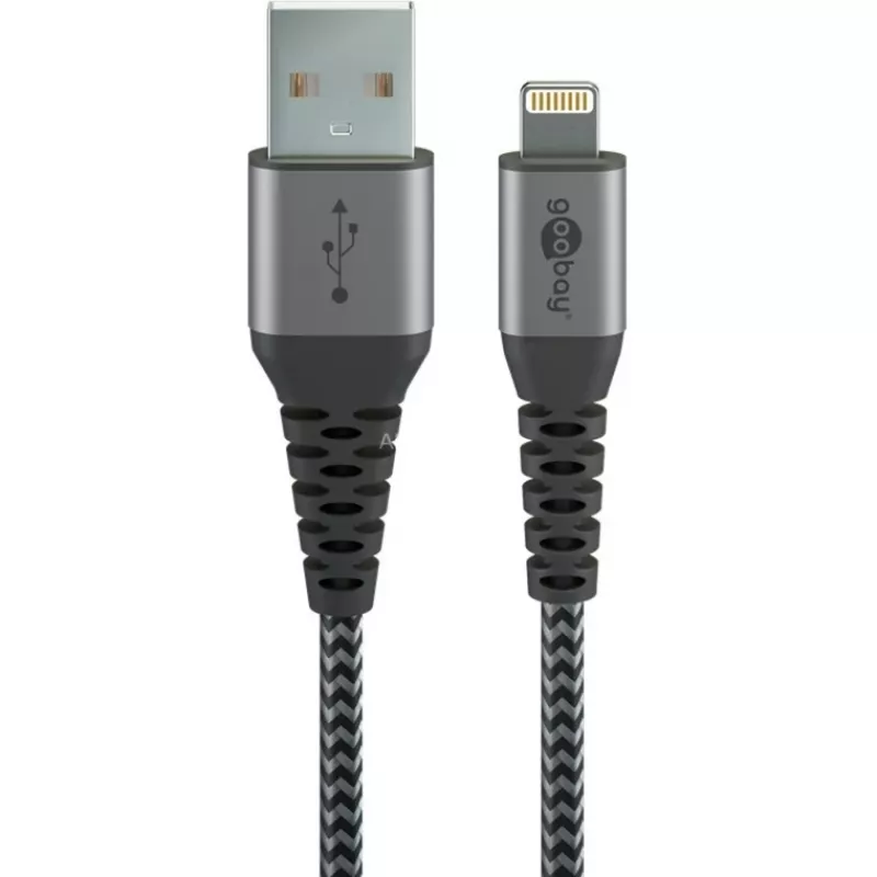 Lightning-Kabel GOOBAY 49268 — USB A zu Lightning, 1 m, 2.4A, grau / silber