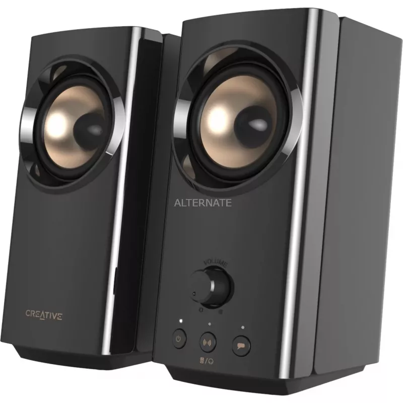 CREATIVE T60 2.0 Kompakte Hi-Fi Desktop-Lautsprecher mit klarem Dialog und Surround durch Sound Blaster SmartComms Kit, USB-C Audio-, Mikrofon- und Headset-Anschlüsse B