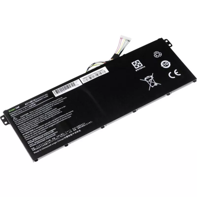 Battery Grün Cell AC52 für Acer Aspire E11 ES1-111M ES1-131 E15 ES1-512 Chromebook CB3-111 CB5-311, 11.4V 2200mAh Li-Ion, 3 Zellen, schwarz