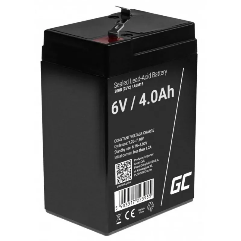 UPS-Batterie Grün Cell AGM15, 6 V, 4 Ah, verschlossene Blei-Säure-Batterie (VRLA), schwarz, 680 g