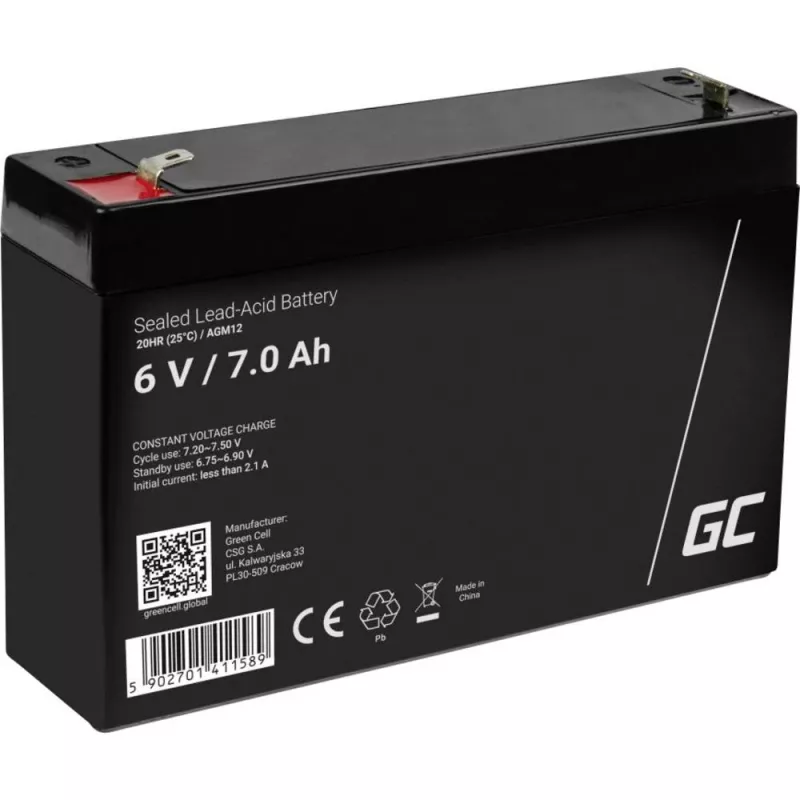 Wiederaufladbare versiegelte Blei-Säure-Batterie Grün Cell AGM12 6 V 7000 mAh Schwarz