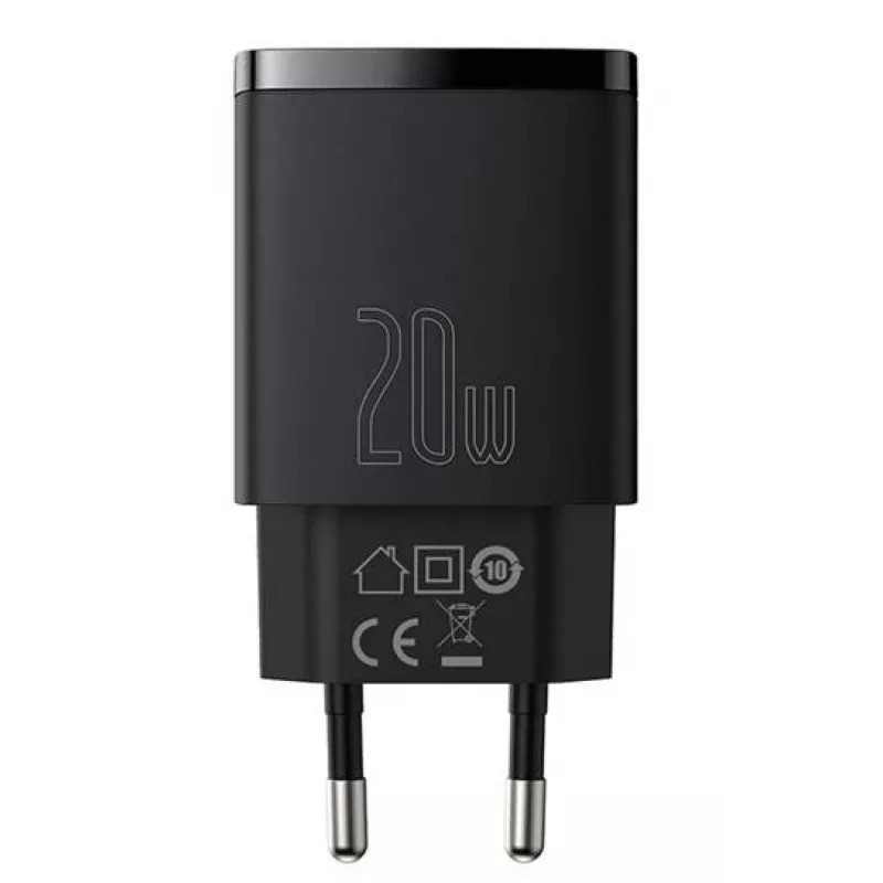Indoor USB-Schnellladegerät Baseus CCXJ-B01 – 2 Ports (USB-C PD 20W + USB-A QC3.0 18W), 100–240 V, Schwarz