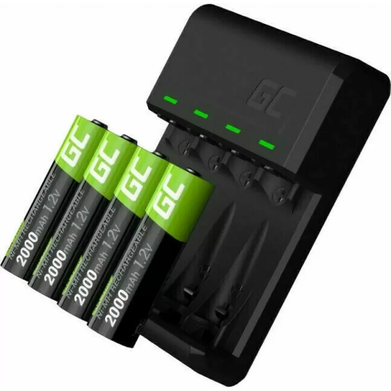 Ladegerät Grün Cell GC VitalCharger mit 4× AA 2000mAh NiMH-Akkus