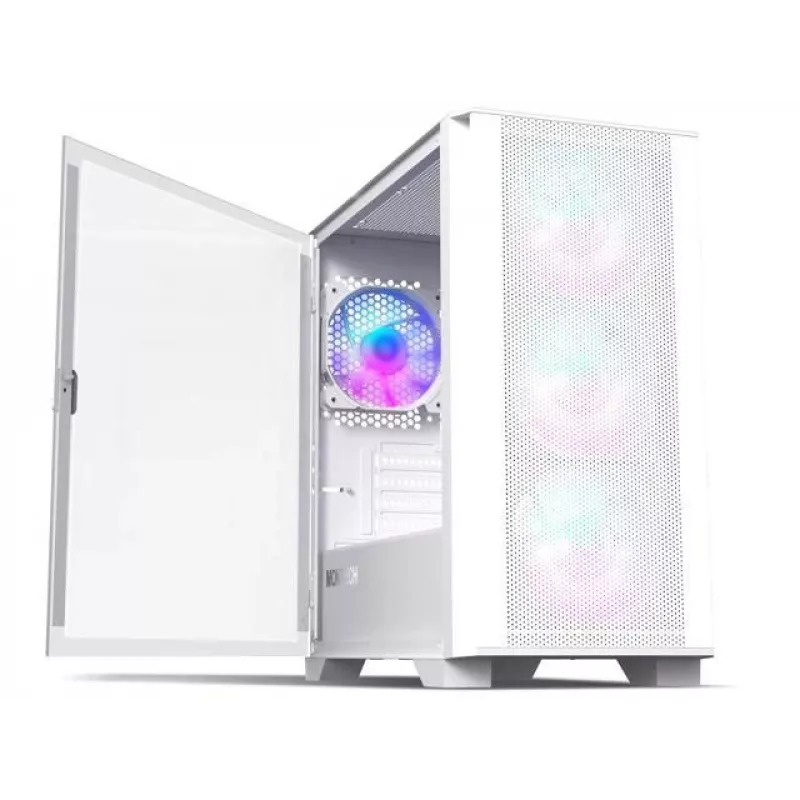 Montech AIR 100 ARGB MICRO-ATX-Tower mit vier vorinstallierten ARGB-Lüftern, ultra-minimalistischem Design, feinem Mesh-Frontpanel, hohem Luftstrom, einzigartiger Seite