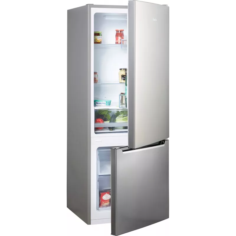 Freistehende Kühl-Gefrierkombination AMICA KGCL 384 160 E, Gesamt 205 L, Kühlteil 153 L, Gefrierteil 52 L, unteres Gefrierfach, Edelstahl