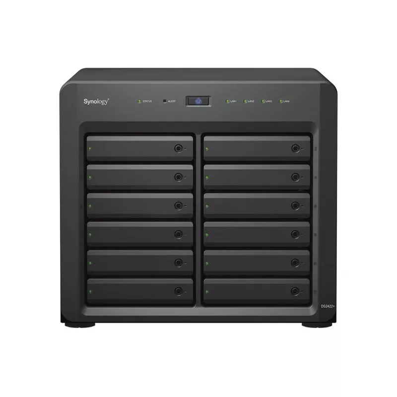 NAS Synology DS2422+; Tower; 12x (3,5 SATA HDD/2,5 SATA HDD/2,5 SATA SSD); AMD Ryzen V1500B;,4 GB DDR4 (max. 32GB),4 x 1GbE RJ-45