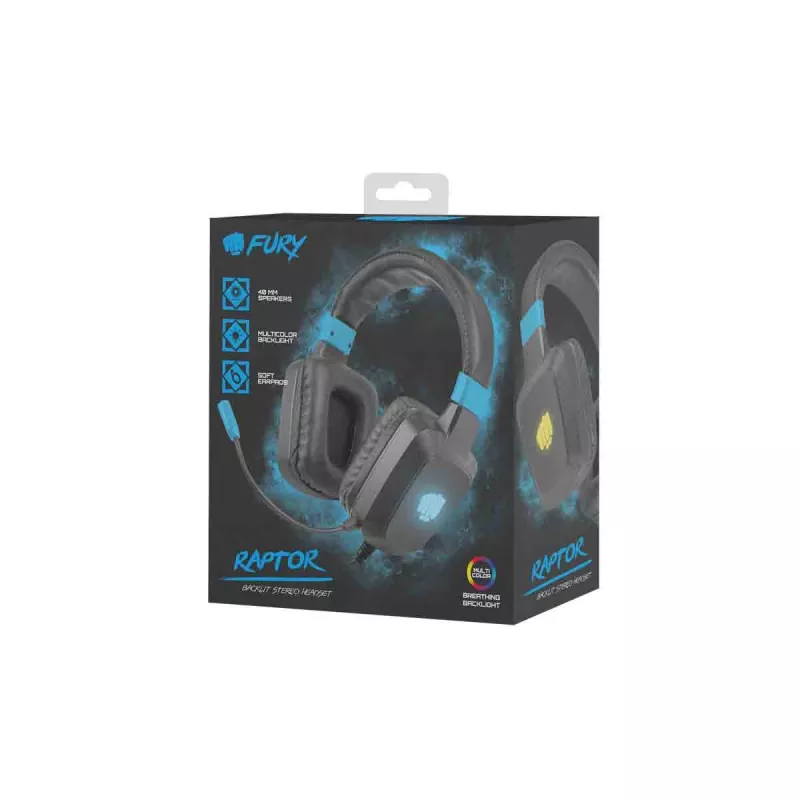 Kabelgebundenes Gaming-Headset Fury NFU-1584 mit Bügelmikrofon, ohrumschließend, 98 dB, 15–25000 Hz, 2 m Kabel, USB und 3,5 mm, blau