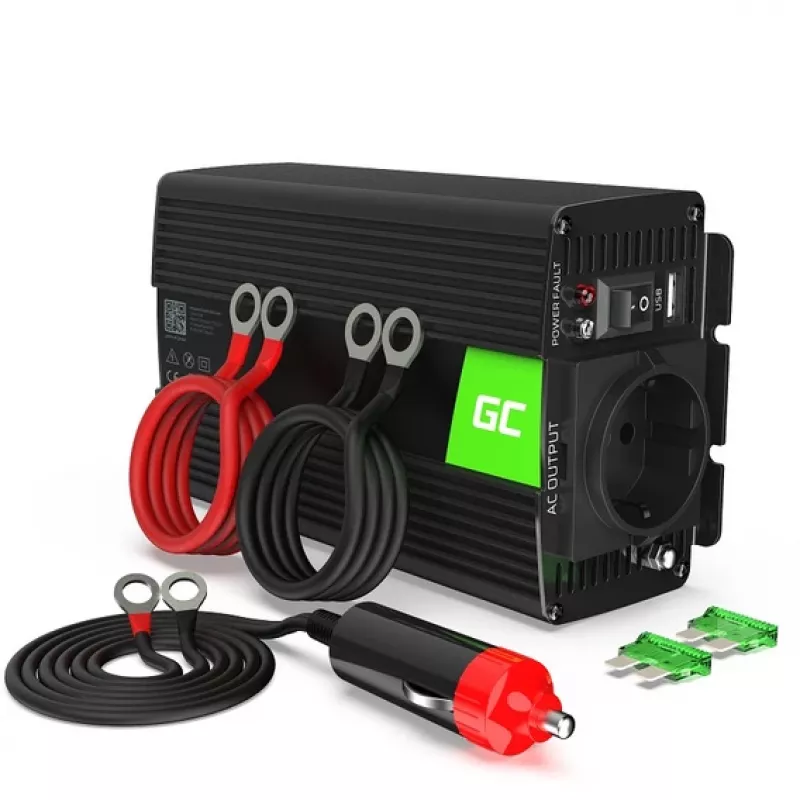 Auto-Wechselrichter Grün Cell INV01DE 300W DC-AC, 12V auf 230V, 1×USB, LED, aktive Kühlung