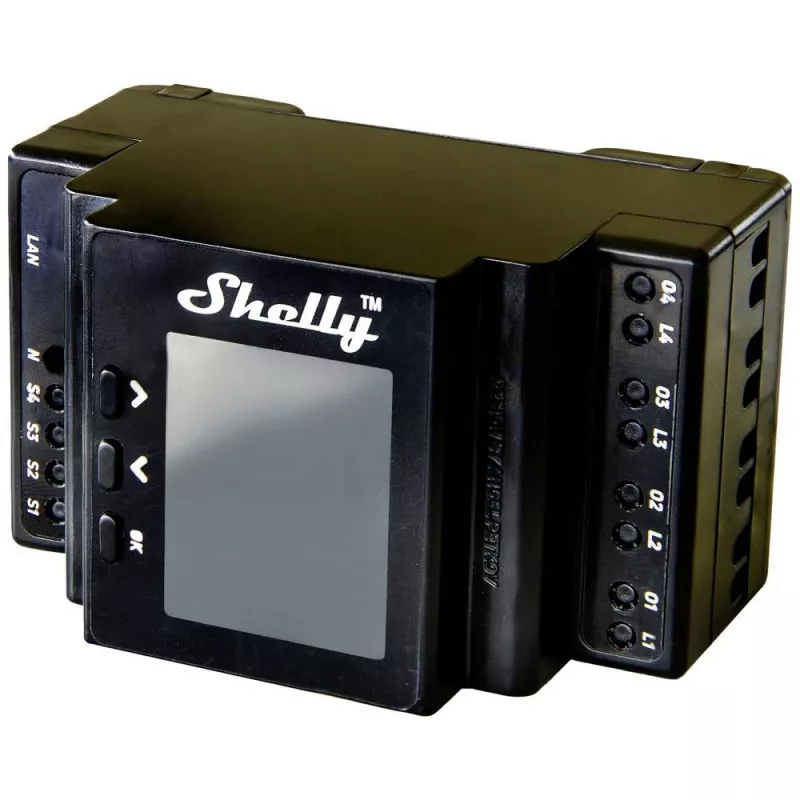 DIN-Schienen-Relais-Modul Shelly 4-Kanal Pro 4PM Wi‑Fi, 4 Kanäle, AC 110–240 V, Leistungs- und Energiemessung, DIN-Montage