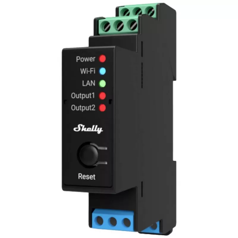 Pro 2PM, 25A, Wi-Fi, LAN und Bluetooth 2-Kanal Smart Relais mit Energiemessung, Hausautomation