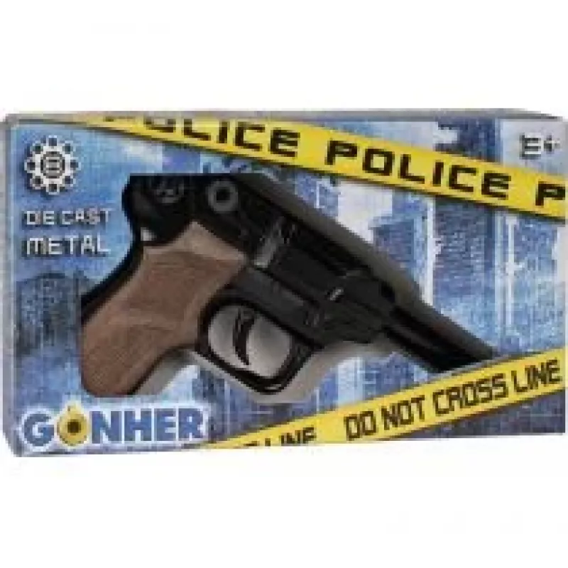 Metallspielzeug-Polizeirevolver Gonher 8-Schuss, Metallkonstruktion, Modell 258441