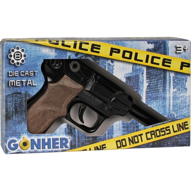 Metallspielzeug-Polizeirevolver Gonher 8-Schuss, Metallkonstruktion, Modell 258441