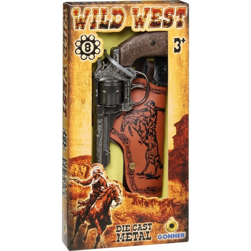 Metall-Spielzeug-Cowboy-Revolver Pulio 155201/0 mit Holster – ein Schuss, Nachbildung, Metallkonstruktion