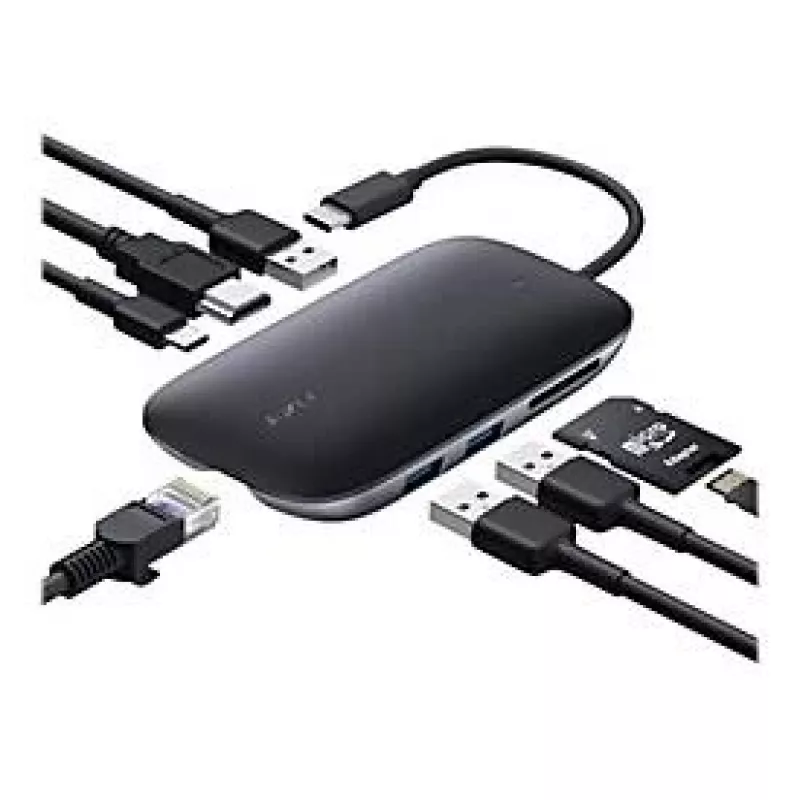 Laptop-Dock AUKEY CB-C71 — 3x USB‑C (USB 3.2 Gen1), HDMI, RJ‑45, MicroSD, USB PD 100 W, 0,15 m Kabel, schwarz