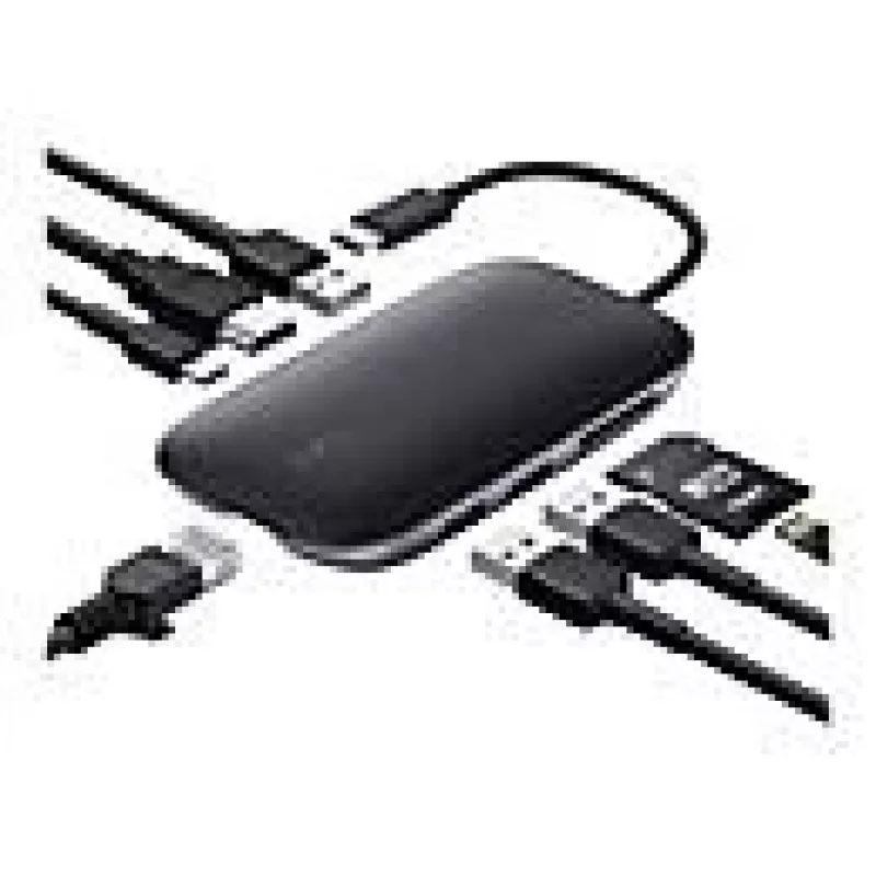 Laptop-Dock AUKEY CB-C71 — 3x USB‑C (USB 3.2 Gen1), HDMI, RJ‑45, MicroSD, USB PD 100 W, 0,15 m Kabel, schwarz