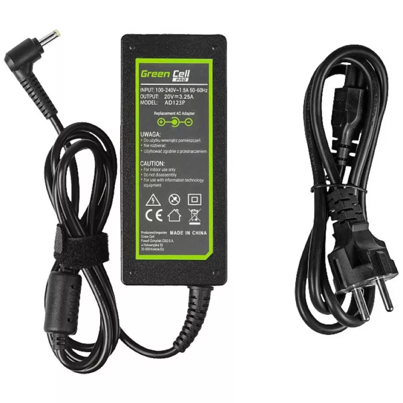 Netzteil Grün Cell AD123P 65 W 20 V 3,25 A für Lenovo, für den Innenbereich, schwarz, 2 m Kabel