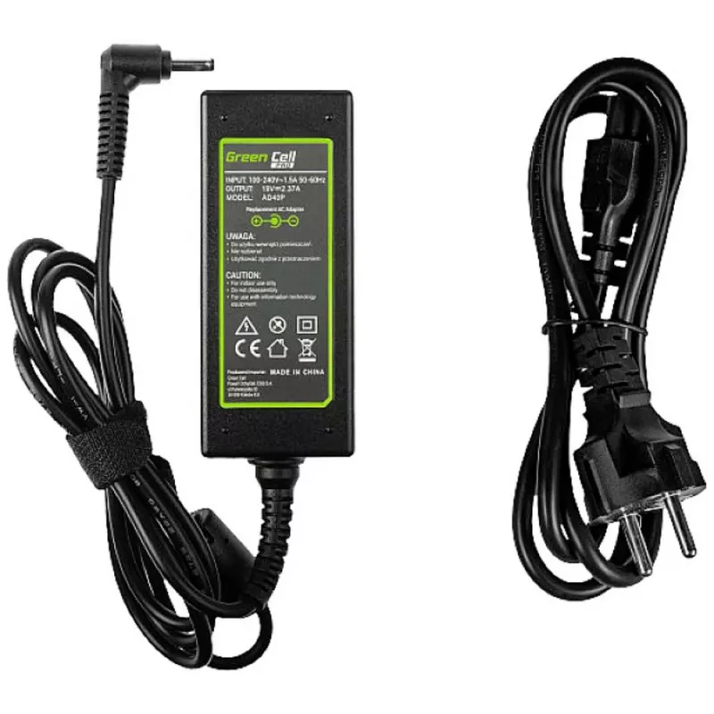 Netzteil Grün Cell AD40P 45W für Laptops, 19V 2.37A, AC-to-DC, 100–240V Eingang, schwarz