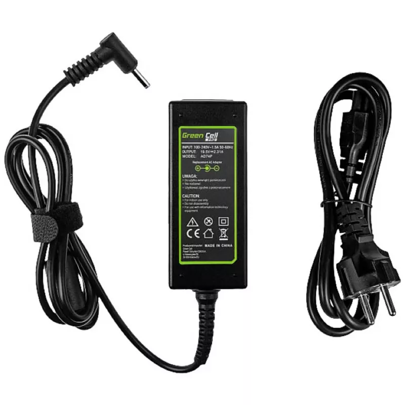 AC-to-DC Laptop-Netzadapter Green Cell AD74P 45W 19.5V 2.31A für den Innenbereich, Schwarz
