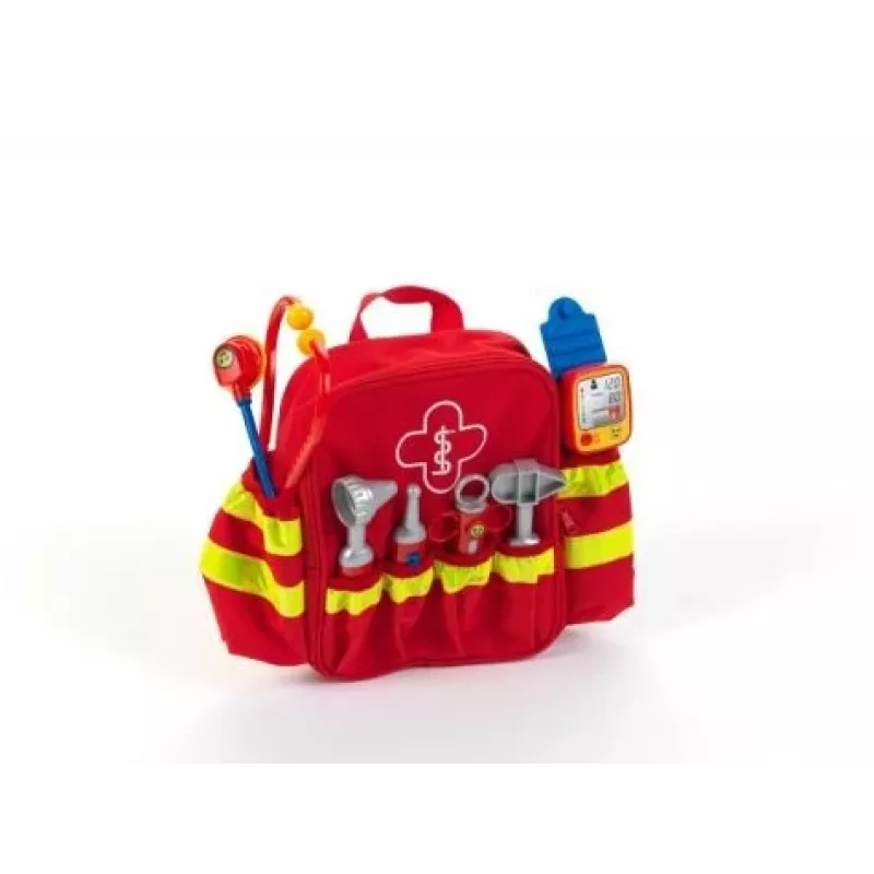 Theo Klein 4314 Notfall-Rettungsrucksack I mit Stethoskop, Spritze und vielem mehr I Elektronisches Blutdruckmessgerät mit Sound I Spielzeug für Kinder