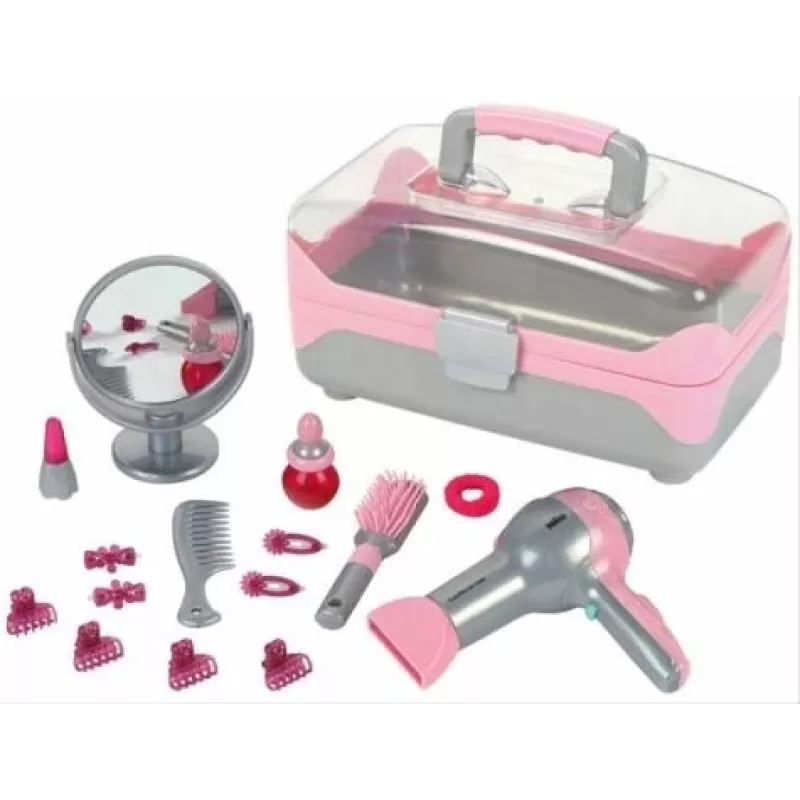 Theo Klein brauner Friseurkoffer mit batteriebetriebenem Spielzeug-Haartrockner, 5862