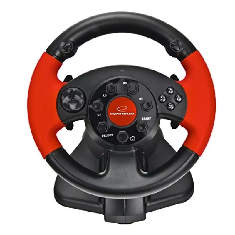 Lenkrad ESPERANZA EG103 Gaming-Controller — PC/PS2/PS3, 13 Tasten, Vibration, Beschleunigungssensor, schwarz/rot