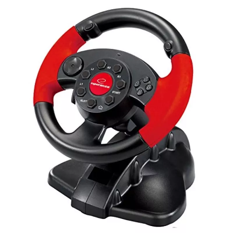 Lenkrad ESPERANZA EG103 Gaming-Controller — PC/PS2/PS3, 13 Tasten, Vibration, Beschleunigungssensor, schwarz/rot