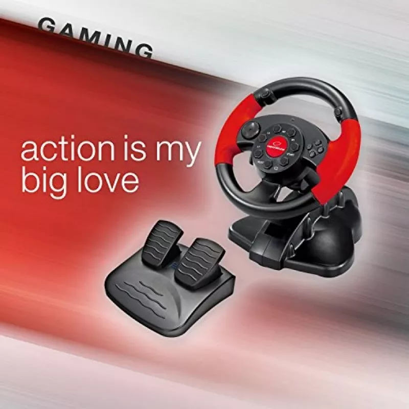 Lenkrad ESPERANZA EG103 Gaming-Controller — PC/PS2/PS3, 13 Tasten, Vibration, Beschleunigungssensor, schwarz/rot