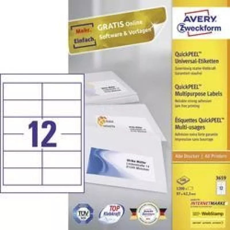 Avery 3659 Selbstklebeetiketten Rechteckig Permanent Weiß 1200 Stück