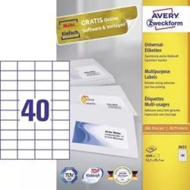 Avery Zweckform 3651 Universaletiketten 52,5 x 29,7 mm 100 Blatt Weiß