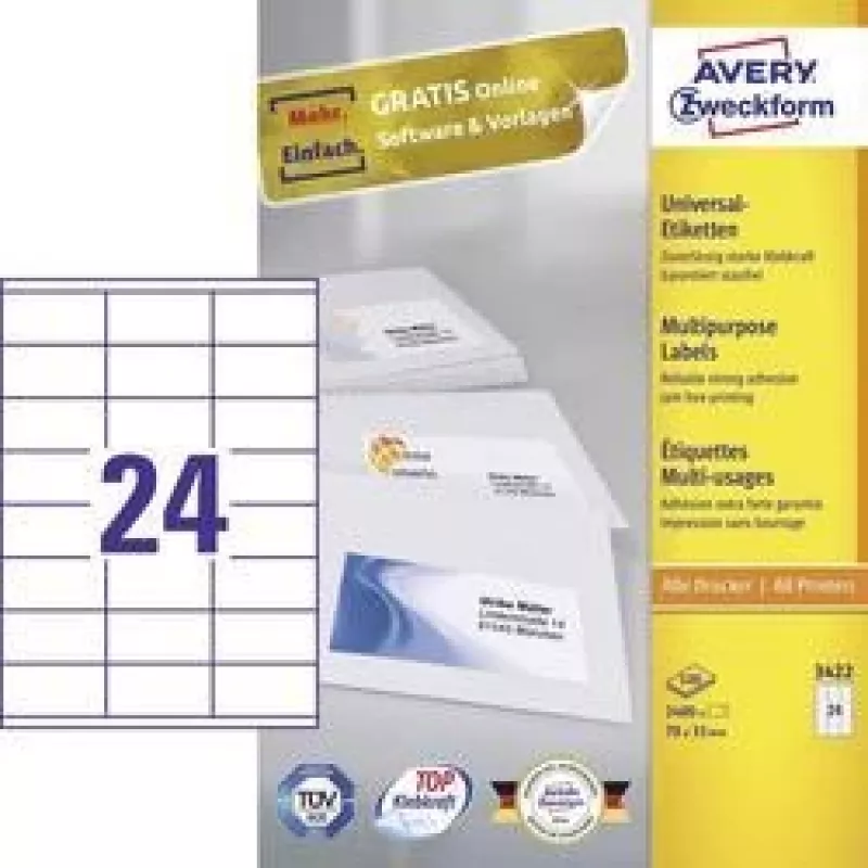 Universaletiketten 70x35mm InkjetLaserCopy A4 100 Blatt 2400 Stück Weiß
