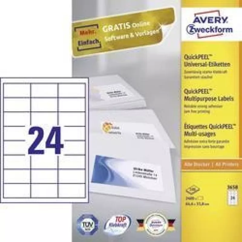 Avery - Etiketten - Weiß - A4 (210 X 297 Mm) - 100 Stück. 24) (3658)