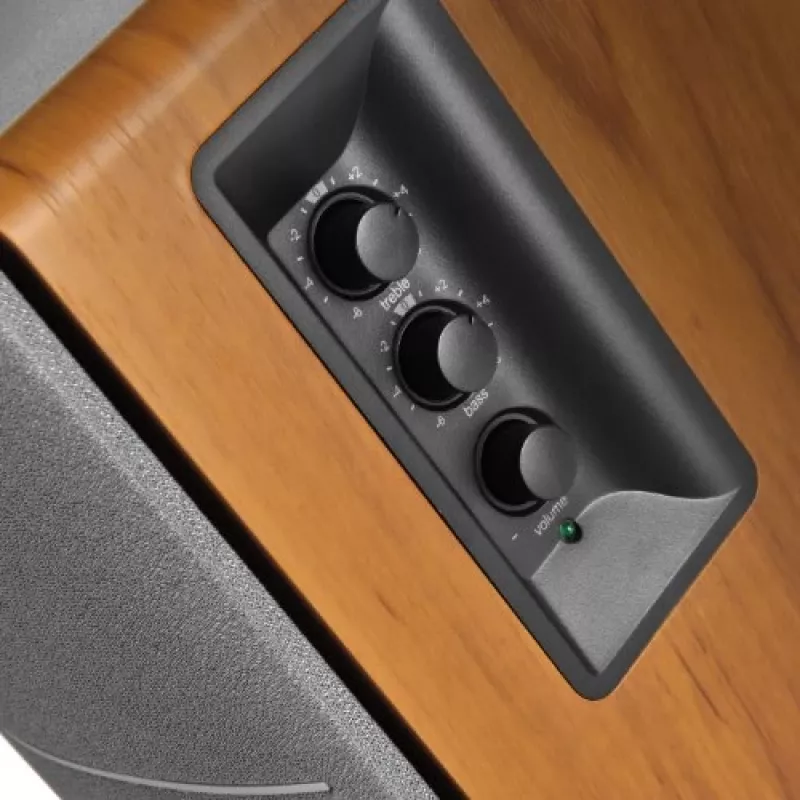 Edifier R1280T Active Bookshelf Speaker System with Remote Control and Dual RCA Inputs - Brown Wood