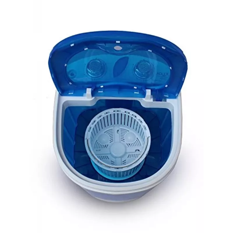 Adler | AD 8051 | Waschmaschine | Energieeffizienzklasse | Toplader | Waschkapazität 3 kg | Unbestimmte U/min | Tiefe 37 cm | Breite 38 cm | Weiß/Blau