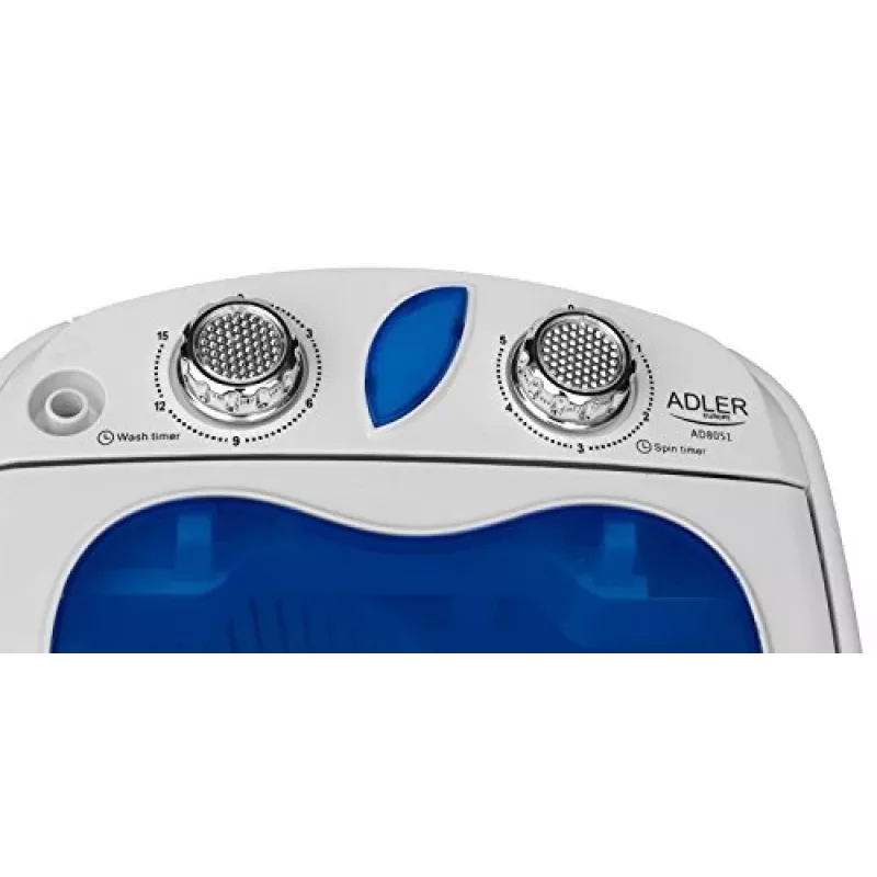 Adler | AD 8051 | Waschmaschine | Energieeffizienzklasse | Toplader | Waschkapazität 3 kg | Unbestimmte U/min | Tiefe 37 cm | Breite 38 cm | Weiß/Blau