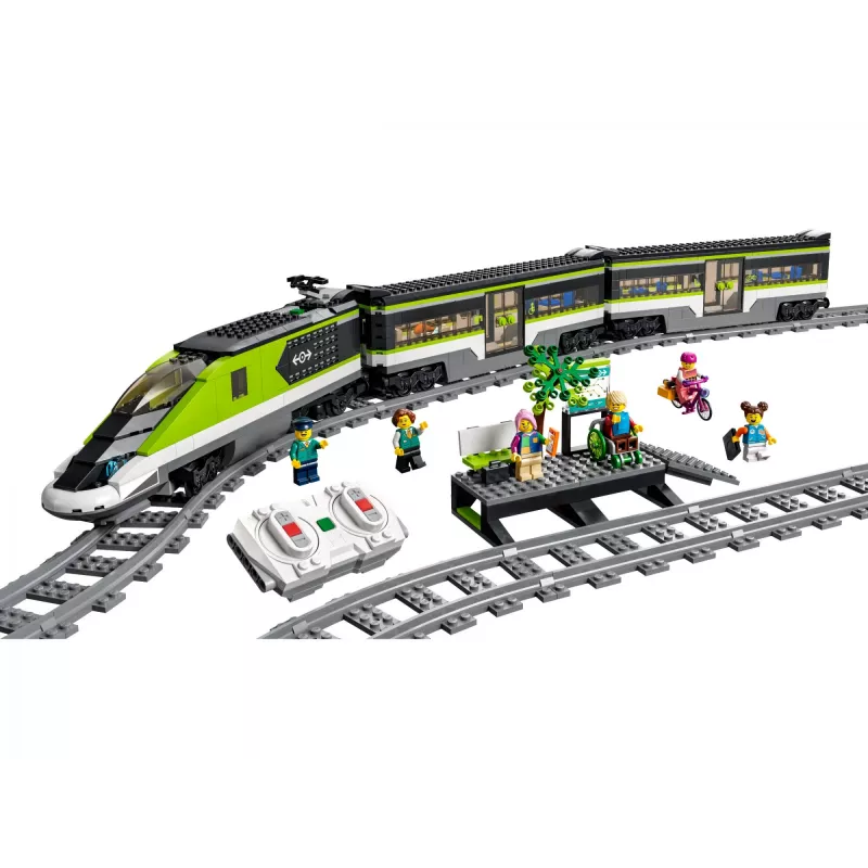LEGO 60337 City Express Personenzug Set ferngesteuertes Spielzeug Geschenk für Kinder Jungen und Mädchen mit funktionierenden Scheinwerfern 2 Waggons und 24 Schienenteilen