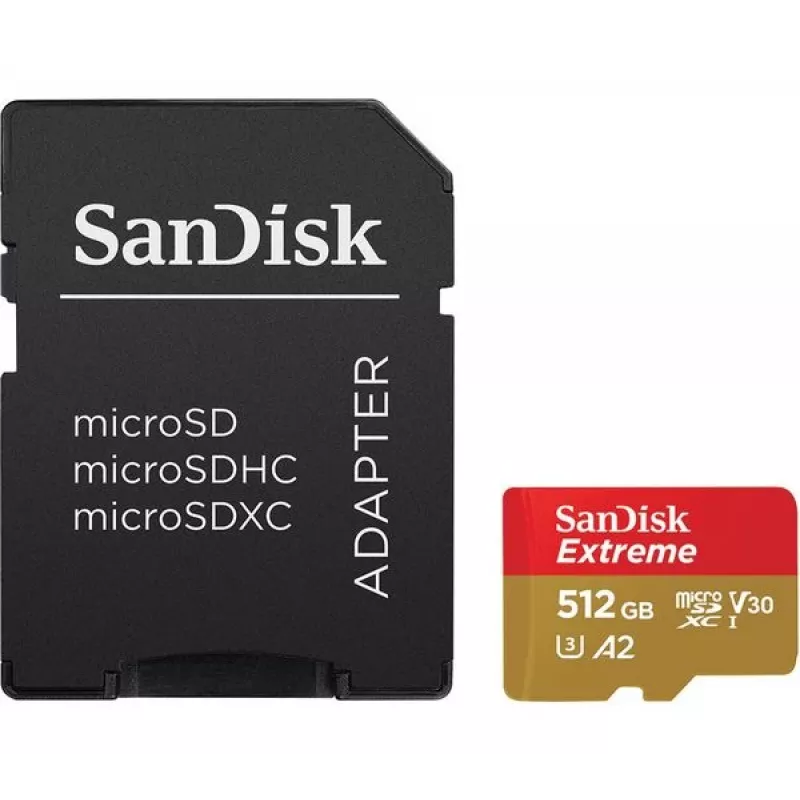 MicroSDHC-Speicherkarte SANDISK Extreme 512 GB UHS-I A1 V30 U3 Klasse 10, Lesen 190 MB/s, Schreiben 130 MB/s, inkl. SD-Adapter