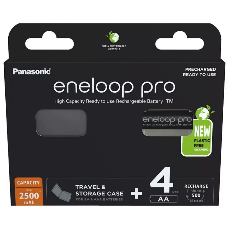 Akkus PANASONIC ENELOOP PRO AA 2500 mAh 4 Stück + Etui (BK-3HCDE/4CP+CASE)