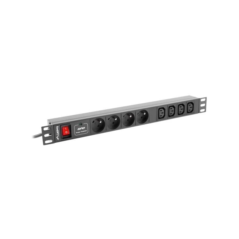 Power Distribution Unit LANBERG PDU-04E04I-0200-BK — 4× C13-Ausgänge, 16 A, 220–250 V, 2 m Kabel, 1U horizontal, schwarz