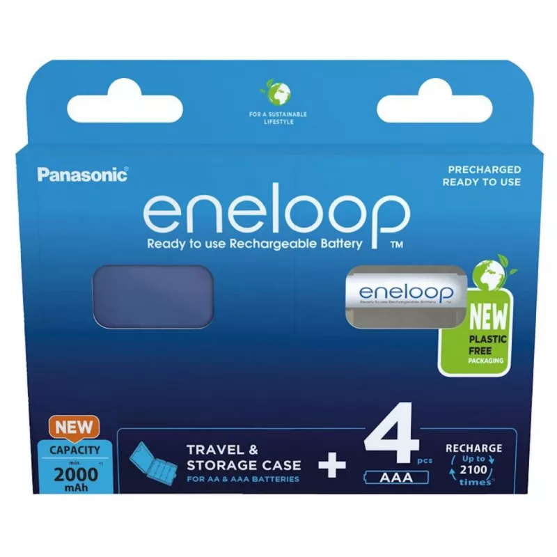 Akkus PANASONIC ENELOOP AA 2000 mAh 4 Stück + Etui (BK-3MCDE/4CP+CASE)