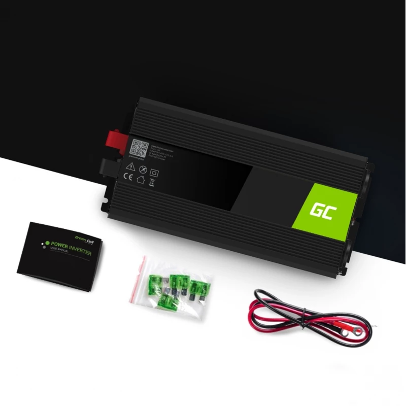 Wechselrichter Grün Cell INV12 3000 W 12 V auf 230 V, 50 Hz, 1 USB, aktive Kühlung, Schwarz