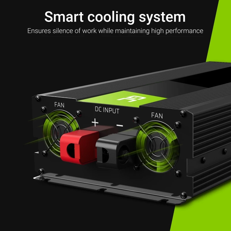 Auto-Wechselrichter Grün Cell INV21 6000 W, 24V DC-AC, 230V Ausgang, 2x USB PD, aktive Kühlung, abnehmbare DC-Steckverbinder, schwarz