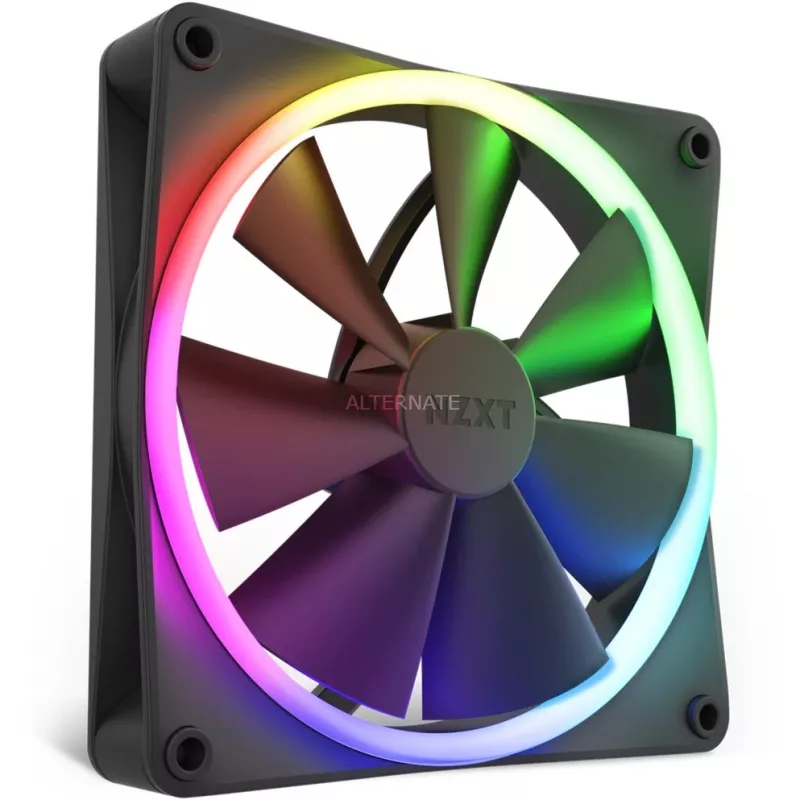 Gehäuselüfter NZXT F140 RGB 14 cm, schwarz, 500–1800 U/min, Fluiddynamisches Lager, 4-Pin, 18 LEDs