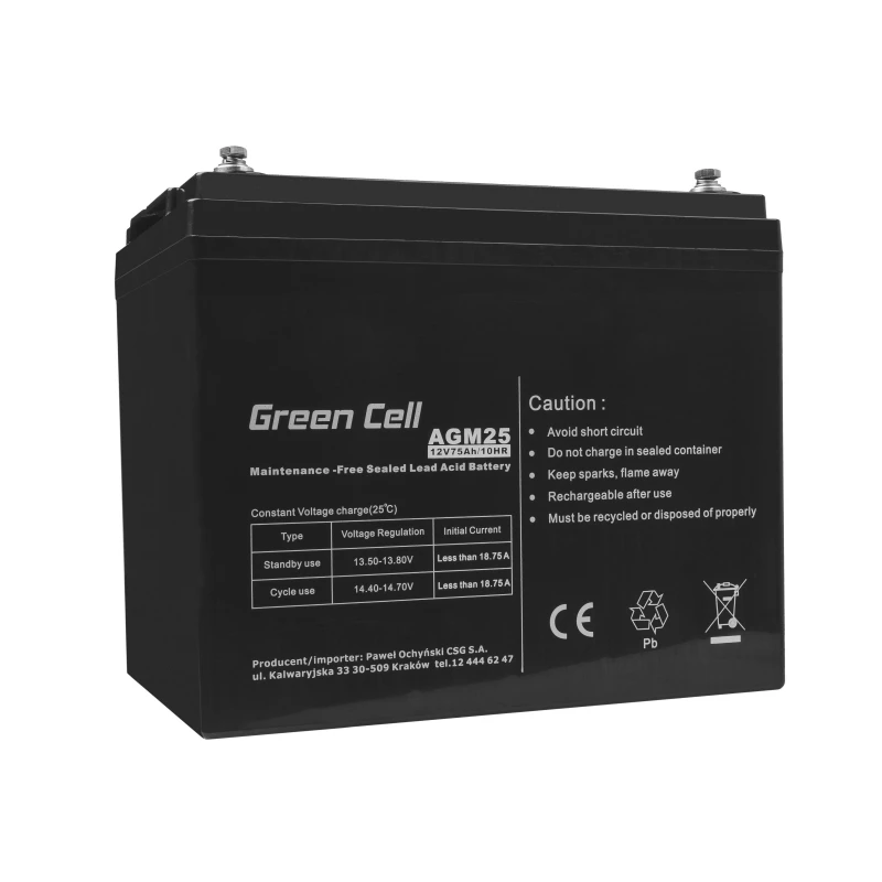 Versiegelte Blei-Säure USV-Batterie Grün Cell AGM25 12 V 75 Ah, VRLA, 75 Ah, 12 V, 21,3 kg