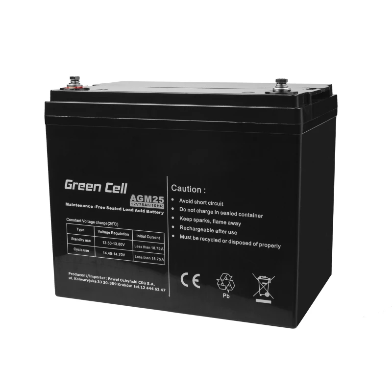 Versiegelte Blei-Säure USV-Batterie Grün Cell AGM25 12 V 75 Ah, VRLA, 75 Ah, 12 V, 21,3 kg