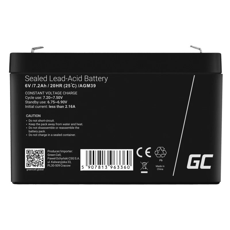 Grün Cell AGM39 Industrie-Akku 7200 mAh 6 V